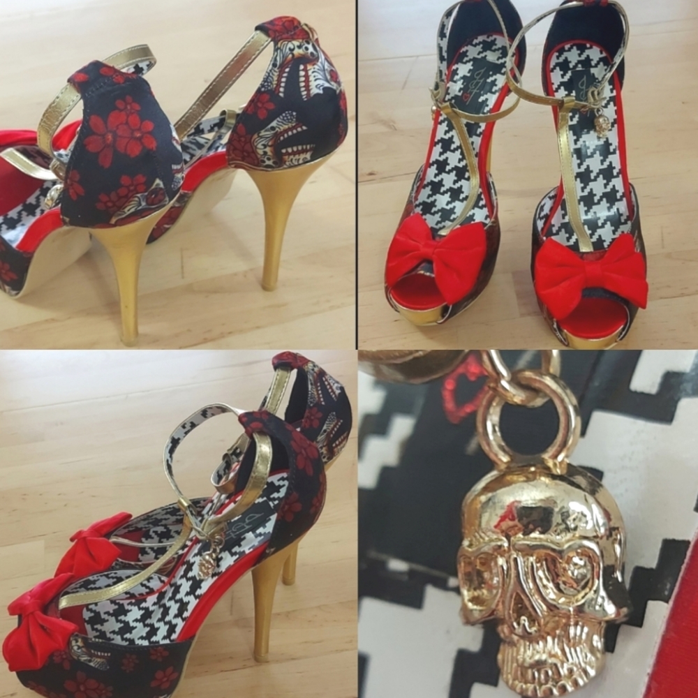 💀🌹Day of The Dead Skull Platform Peep Toe Shoes by Just Fab, Size 8🌹💀